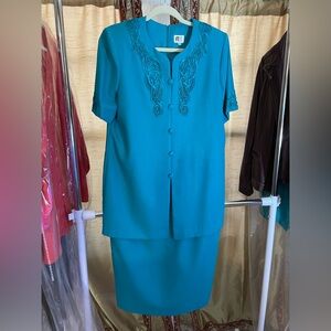 NEW VINTAGE FT LTD Dress SZ 8 Teal Short Sleeve
